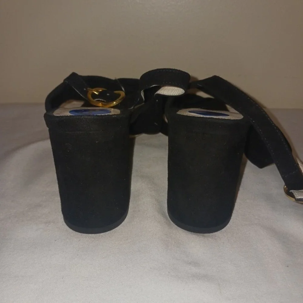 Bettye Muller Black Suede Block Heel Mary‎ Jane Pumps Shoes Womens Size 6.5